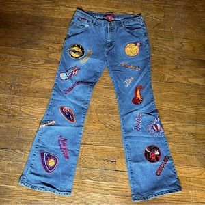 Le Morè Basketball Patch Embroidered Flare Jeans Size 15 juniors= womens Small